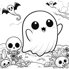 cute little ghost  line art  generative ai