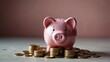 © Kasper - A whimsical pink piggy bank amidst a cluster of coins