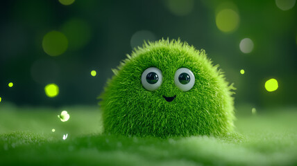 Sticker - Playful gas creature with big, gleeful eyes soft, fluffy shape emitting a stinky green mist surrounded by glowing sparkles and tiny butterflies quirky yet endearing design 