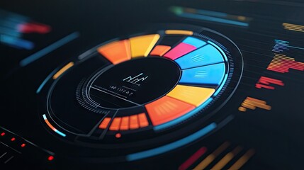 Poster - A detailed view of a pie chart with interactive segments on a digital dashboard, showcasing real-time data updates and analytics.
