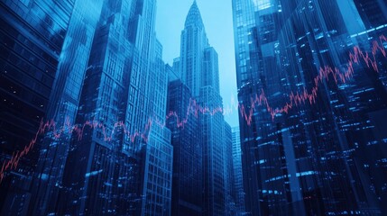 A financial graph showing a bullish trend, overlaid on a background of skyscrapers, symbolizing strong economic performance.