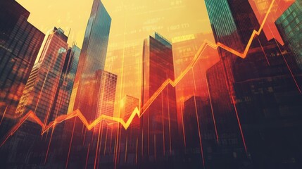 A financial graph showing a bullish trend, overlaid on a background of skyscrapers, symbolizing strong economic performance.