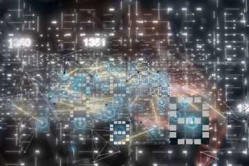 Poster - Neural network 3D illustration. Big data and cybersecurity