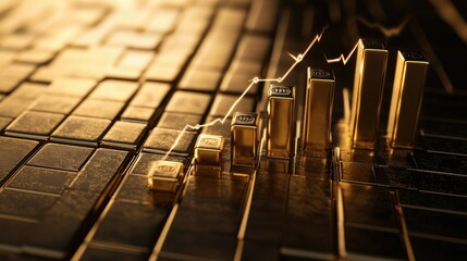 Poster - A financial graph showing exponential growth, placed over a background of gold bars, symbolizing wealth and investment.