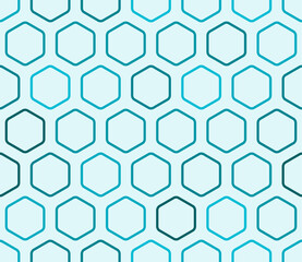 Poster - pattern of hexagon shapes. bold rounded hexagons mosaic cells with padding. cyan color tones. large 