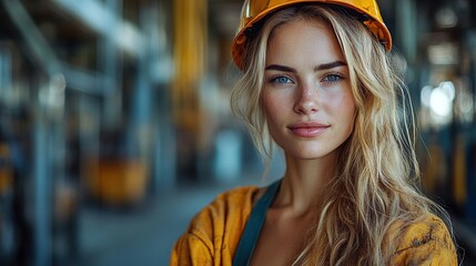 Poster - industrial woman engineer portrait standing in factory.illustration