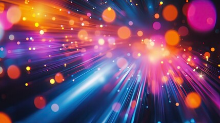 Poster - A macro shot of a glowing fiber optic cable, capturing the vibrant colors and dynamic light patterns as they shimmer and pulse. -