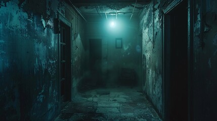 Wall Mural - Dark and creepy basement with ghostly lights