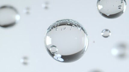 Wall Mural - cg floating water droplets: cg-rendered water droplets suspended in mid-air, perfectly round and tra