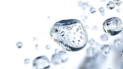 Wall Mural - cg floating water droplets: cg-rendered water droplets suspended in mid-air, perfectly round and tra