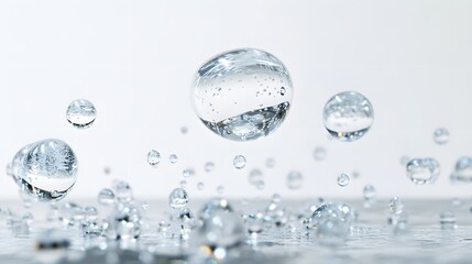 Wall Mural - cg floating water droplets: cg-rendered water droplets suspended in mid-air, perfectly round and tra