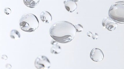 Wall Mural - cg floating water droplets: cg-rendered water droplets suspended in mid-air, perfectly round and tra