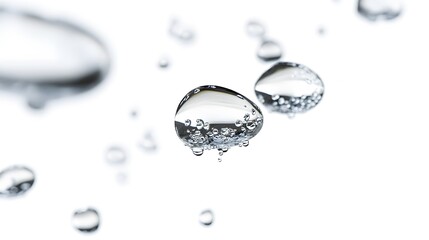 Wall Mural - cg floating water droplets: cg-rendered water droplets suspended in mid-air, perfectly round and tra