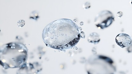 Wall Mural - cg floating water droplets: cg-rendered water droplets suspended in mid-air, perfectly round and tra