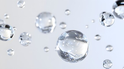 Wall Mural - cg floating water droplets: cg-rendered water droplets suspended in mid-air, perfectly round and tra