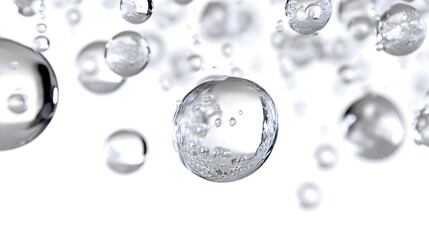 Wall Mural - cg floating water droplets: cg-rendered water droplets suspended in mid-air, perfectly round and tra