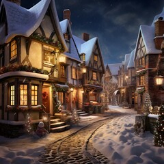 Wall Mural - Winter night in european old town. Christmas and New Year holidays