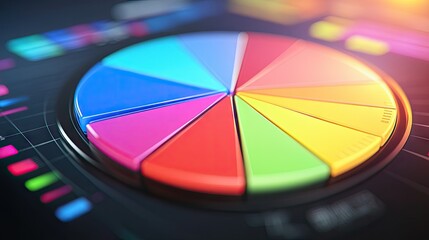 Poster - A macro view of a pie chart on a computer screen, highlighting the colorful segments and accompanying legend detailing data values.