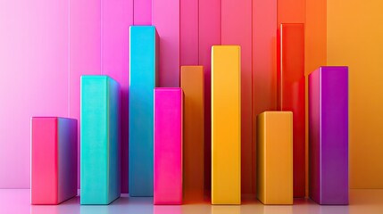 Poster - Abstract bar chart with colorful bars rising, set against a gradient background, business concept --