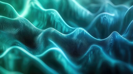 Poster - Abstract digital waves in shades of blue and green, representing data flow and technology -