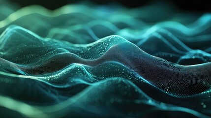 Poster - Abstract digital waves in shades of blue and green, representing data flow and technology -