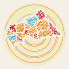 Poster - Typography style image of Central African Republic. Regions word clouds of Central African Republic. Vintage image design with scratch texture.