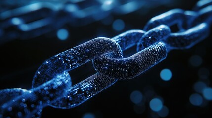 Poster - Top view of a blockchain ledger icon with digital connections, with room for copy space.