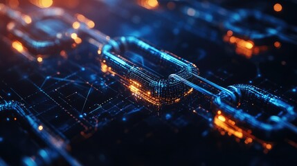 Poster - Top view of a blockchain ledger icon with digital connections, with room for copy space.
