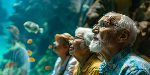 Wall Mural - seniors in public aquarium