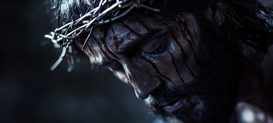 Jesus Christ face during the crucifixion