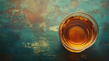 Top view of an Irish whiskey served in a tumbler, with room for copy space.