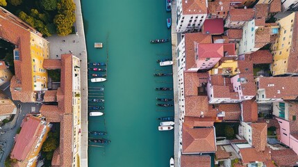 Wall Mural - Top view of the canals and colorful houses in Venice, Italy, with room for copy space.