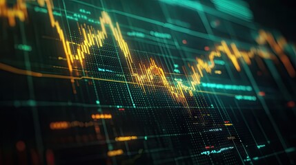 Poster - Close-up of a digital screen displaying a gold price chart with fluctuating lines and data points, reflecting market trends