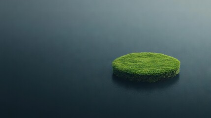 Poster -   A patch of grass floats atop a body of water