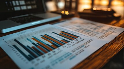 Poster - Close-up of a financial graph with market analysis and growth projections, accompanied by a financial planner notes