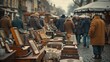 © Tina - A bustling flea market with vendors selling antiques and vintage items to a crowd of shoppers.