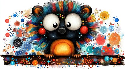 Wall Mural -   A porcupine perched on a branch with a ball in its mouth, painted with precision and detail