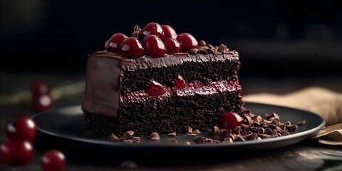 Wall Mural - chocolate cake with cherry, ai generated.