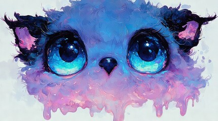 Wall Mural -   Close-up of a cat with paint drips on its face