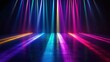 © MakoPoko - Abstract rendering of disco lights casting vibrant multicolored beams across a dark stage with soft reflections on the floor.