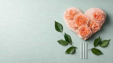 Wall Mural -   Heart-shaped paper adorned with flowers and adjacent chopsticks