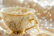 © anastasia - A lovely cup of tea sits elegantly with a pearl necklace hanging from it