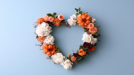 Wall Mural -   A heart-shaped wreath of flowers on a blue background for Valentine's Day or Valentine's Day card