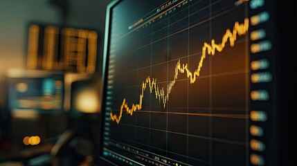 Poster - Close-up of a gold trading chart with highlighted trend lines and price alerts on a high-resolution monitor