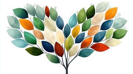 Wall Mural -   A stunning painting of a multicolored tree with lush leaves on its branches against a white backdrop