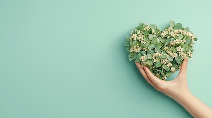 Wall Mural -   A person with a bouquet of heart-shaped flowers against a teal background