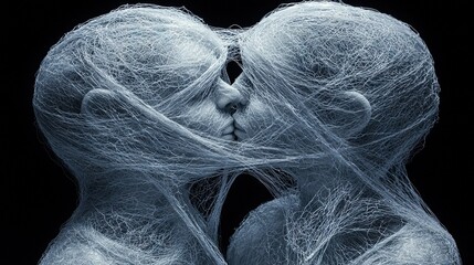 Wall Mural -   A couple of people in love, embracing while concealed beneath a veil of flowing hair