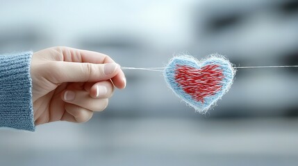 Wall Mural -   A hand holding a heart-shaped string with another string attached