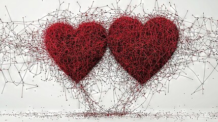 Wall Mural -   A couple of red hearts lay on top of a pile of pins on a white background