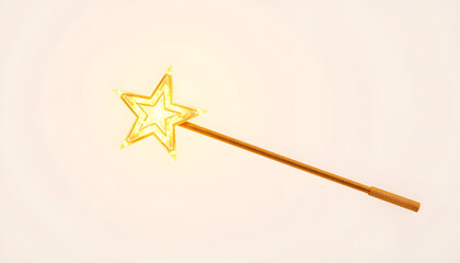 golden magic star wand on white background isolated with white highlights, png